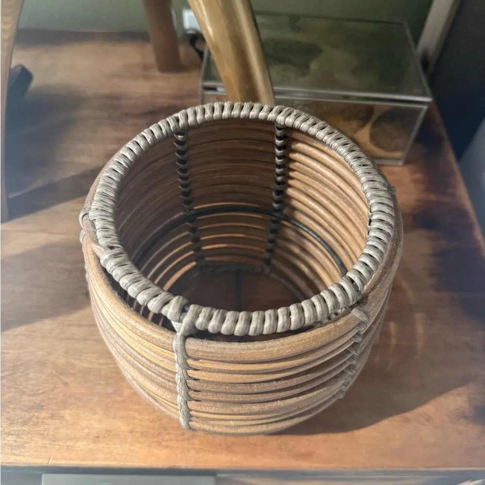 Crate and Barrel Wicker Planter Vase Decorative Brown 5 inch